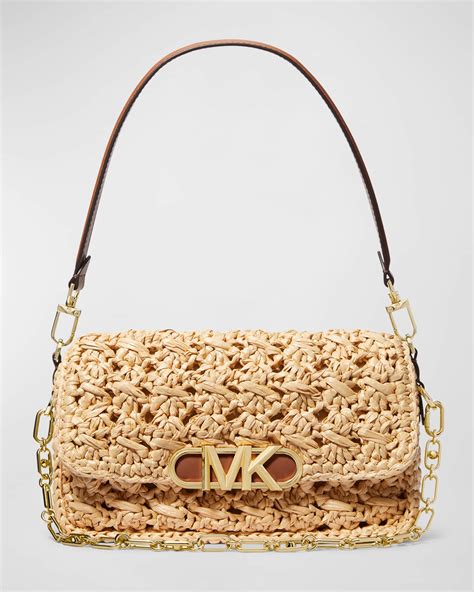 michael kors straw bag with click lock|Michael Kors straw shoulder bag.